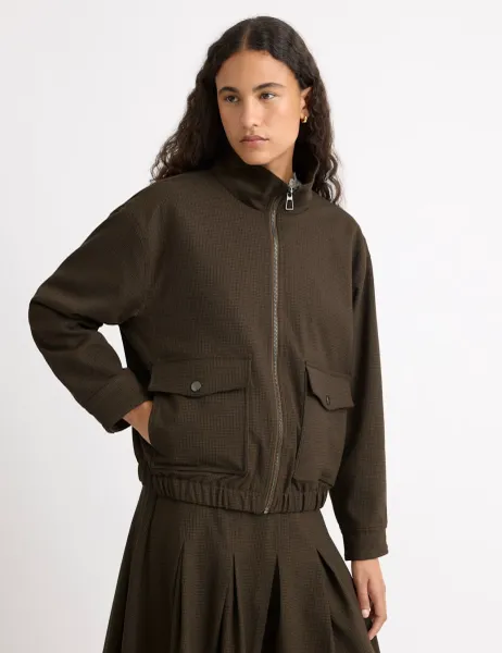 Albaray Checked Bomber Jacket Brown Mix