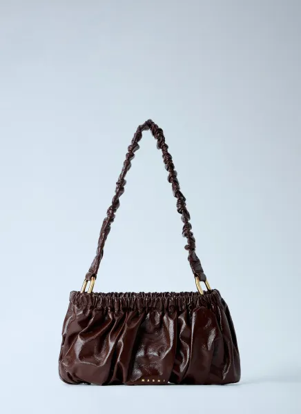 Ruched Leather Shoulder Bag