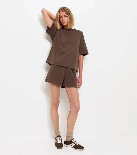 Women's Dark Brown Jersey Jogger Shorts
