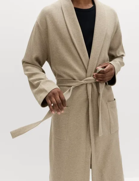 Marks & Spencer Pure Cotton Waffle Lightweight Dressing Gown Neutral
