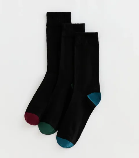 Men's Mens Pack of 3 Black Contrast Toe and Heel Ankle Socks