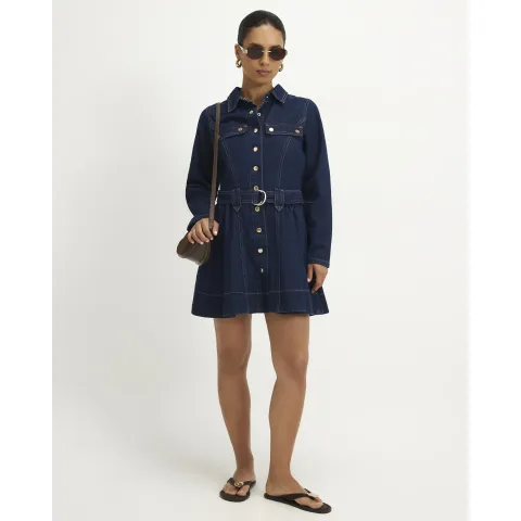 River Island Petite Belted Denim Swing Dress