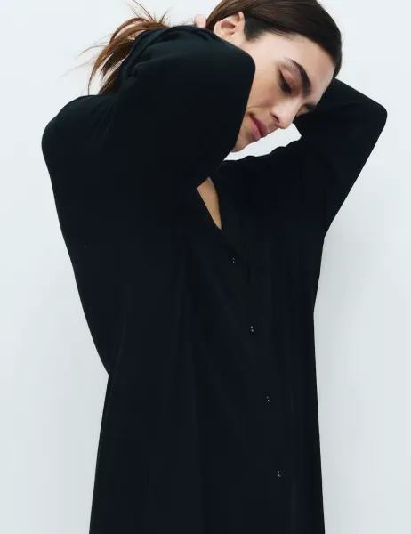 Marks & Spencer Ribbed Revere Nightshirt Black