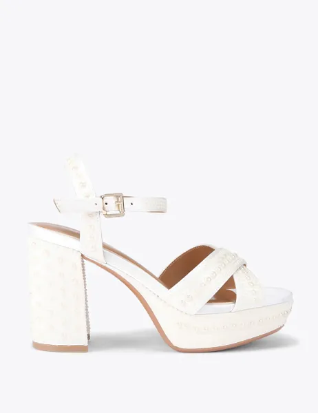 Kurt Geiger Beaded Platform Block Heel Sandals White