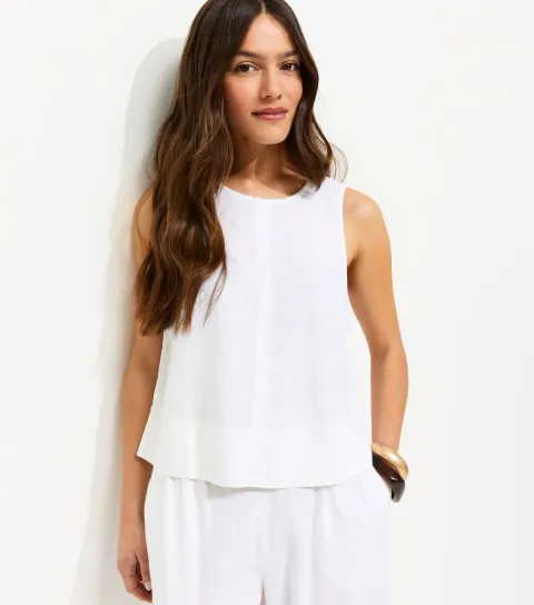 Women's Petite White Linen Blend Sleeveless Top