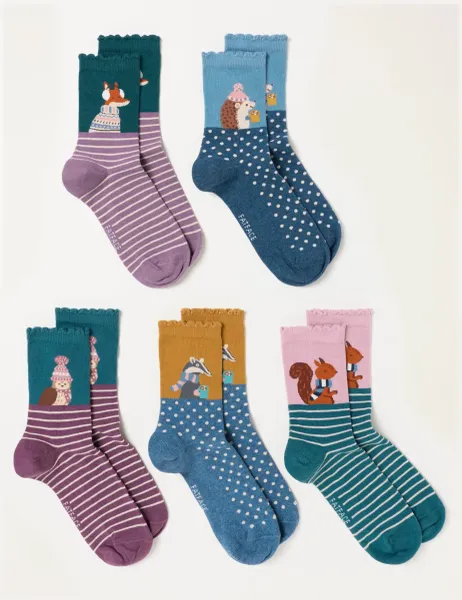 FatFace 5 Pack Woodland Cotton Rich Socks Multi
