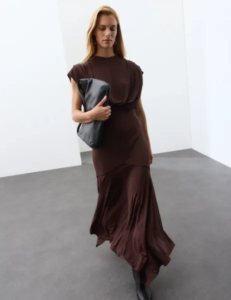 Autograph Slinky Draped Maxi Dress Mahogany