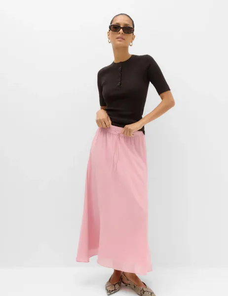 Marks & Spencer Tie Waist Midi A-Line Skirt Dusted Pink