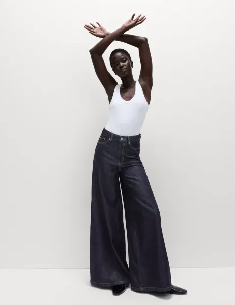 Marks & Spencer Lyocell Blend Wide Palazzo Leg Jeans Indigo Mix