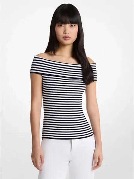 Striped Stretch Knit Off-The-Shoulder Top