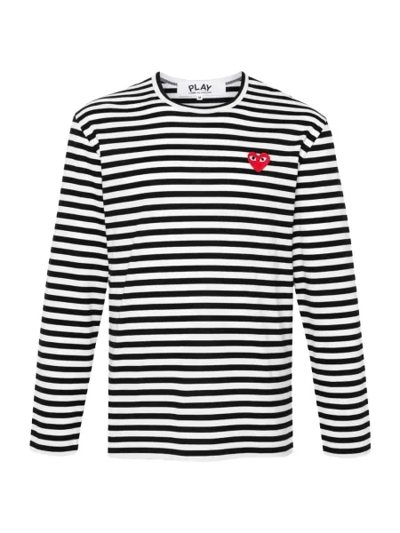 Striped Red Heart T-Shirt Black