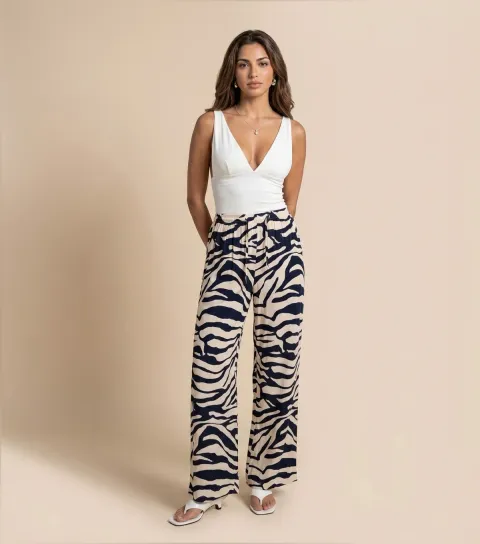 Women's Navy Zebra Trousers