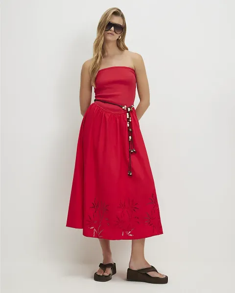 River Island Cotton Blend Bandeau Cutwork Hybrid Dress