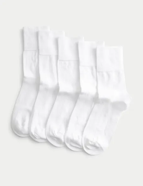 Marks & Spencer 5pk Cotton Rich Soft Top Ankle High Socks White