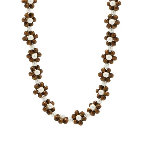 Wooden Beaded Pearl Necklace