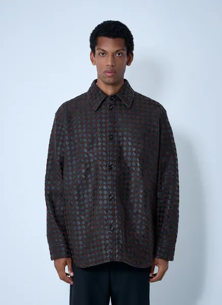 Intrecciato Leather And Suede Shirt