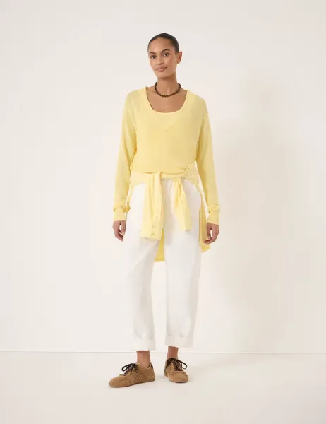 HUSH Coralie Linen and Cotton V-Neck Jumper Yellow