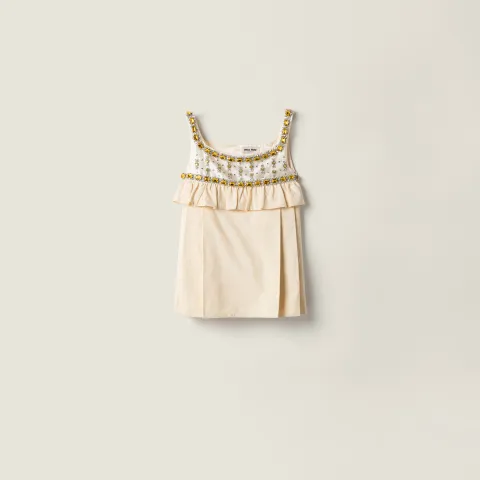 Embroidered canvas mini-dress