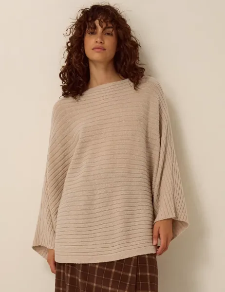 Wool Blend Funnel Neck Relaxed Jumper Natural