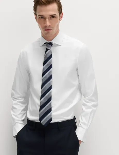 M&S SARTORIAL Slim Fit Easy Iron Pure Cotton Shirt White