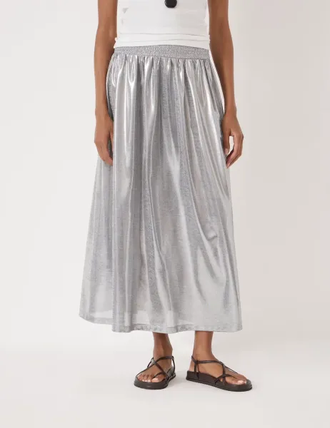 HUSH Jersey Metallic Midi A-Line Skirt Silver