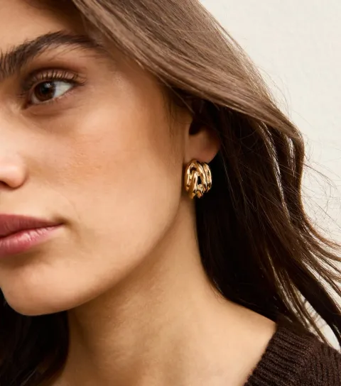 Gold Tone Chunky Wrap Curve Earrings