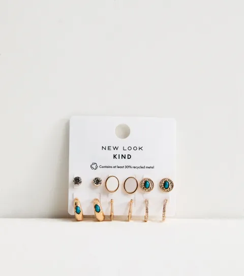 Pack of 6 Gold Tone Stud and Hoop Earrings