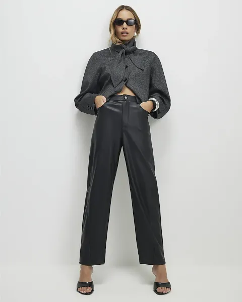 River Island Faux Leather Barrel Leg Trousers