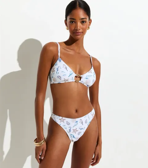 Women's White Shell Pattern High Leg Hipster Bikini Bottoms