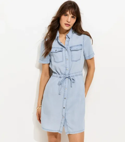 Women's Tall Blue Light Blue Chambray Shirt Dress