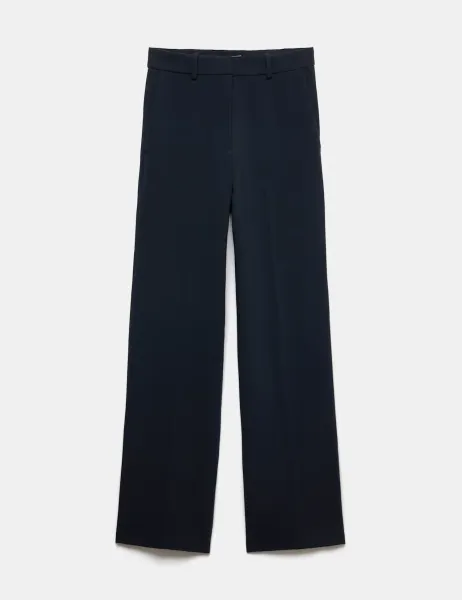 Marks & Spencer Woven Straight Leg Trousers with Stretch Dark Navy