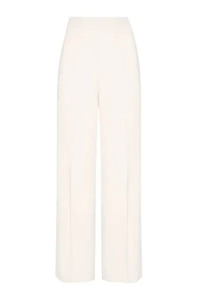 Wide Leg Trousers in Plain Ivory Crepe - Paloma