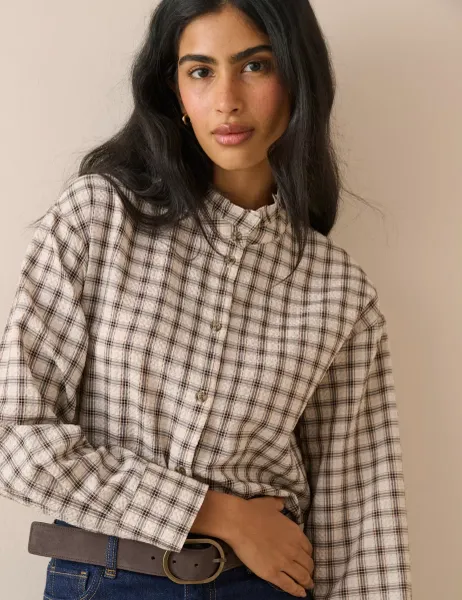 Nobody's Child Checked High Frill Neck Blouse Multi
