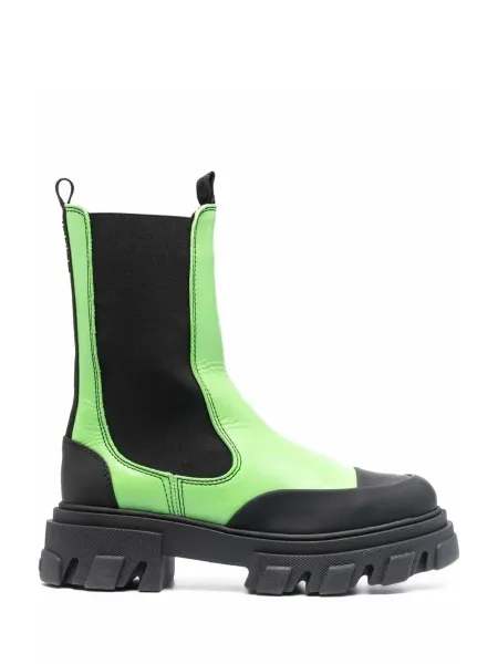 GANNI Leather Mid-Calf Chelsea Boots Flash Green