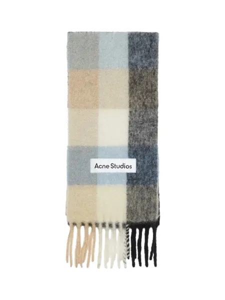 Mohair checked scarf Blue/beige/black