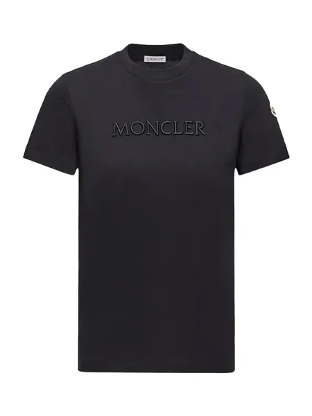 women Embroidered Tonal Logo Cotton T-Shirt Black