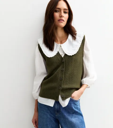 Women's Green Button Up Knit Waistcoat