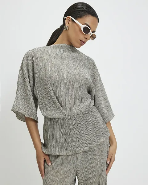 River Island Petite Plisse Batwing Top