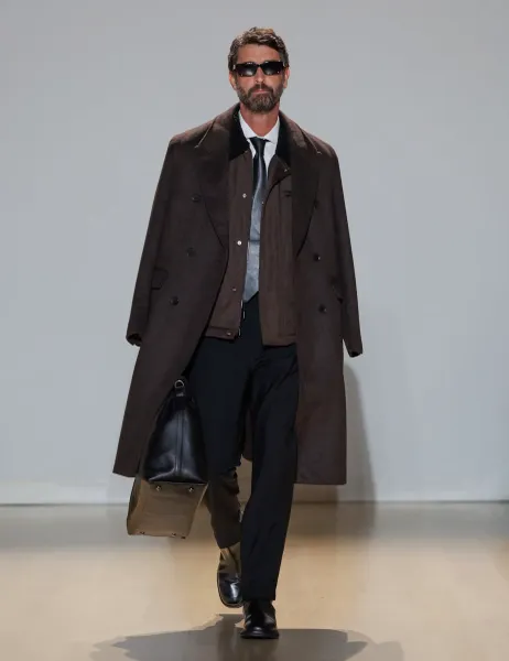 Autograph Wool Blend Double Breasted Overcoat Bitter Chocolate