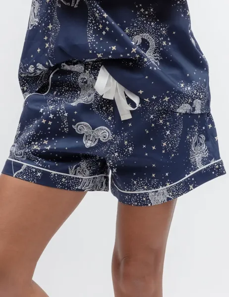 Cyberjammies Cotton Modal Zodiac Print Pyjama Shorts Navy Mix