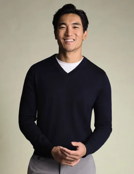 Charles Tyrwhitt Pure Wool V-Neck Jumper Navy
