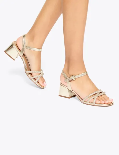 Kurt Geiger Metallic Sparkle Block Heel Sandals Gold Mix