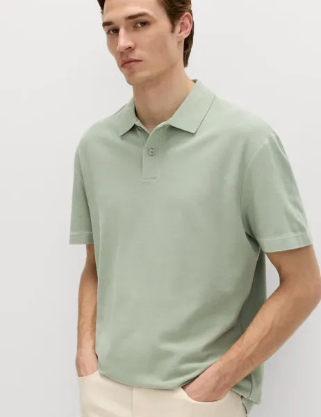 Marks & Spencer Pure Cotton Garment Dyed Polo Shirt Pistachio