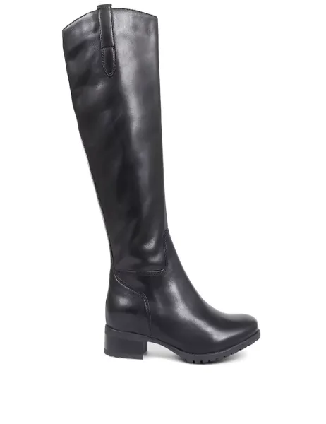 Jones Bootmaker Leather Block Heel Riding Knee High Boots Black