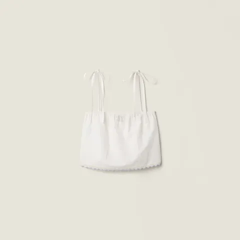 Embroidered slubbed poplin top