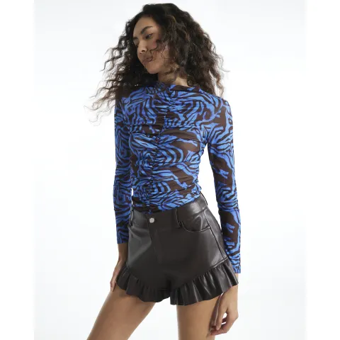 River Island Zebra Print Long Sleeve Ruched Front Top