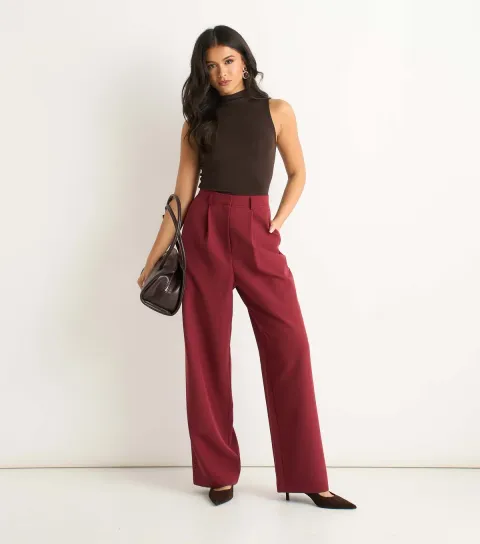 Women's Rust Wide Leg Tailored Trousers