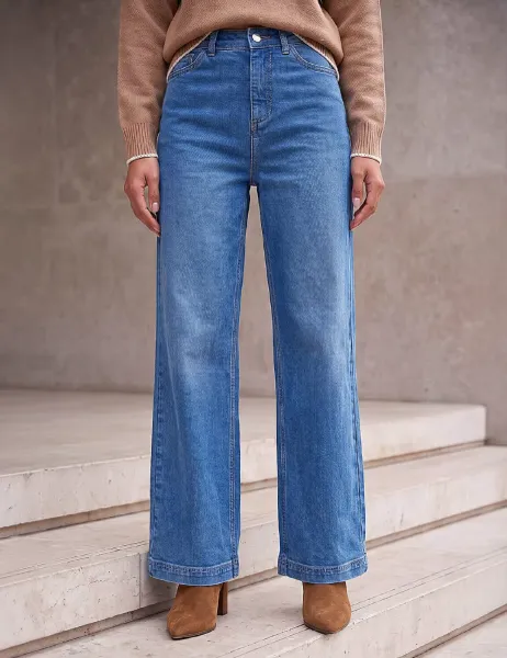 Roman Petite High Waisted Stretch Wide Leg Jeans Light Blue