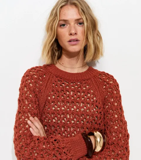 Women's Rust Open Knit Jumper