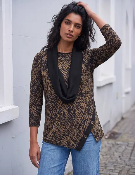 Roman Printed Scarf Detail Top Chocolate